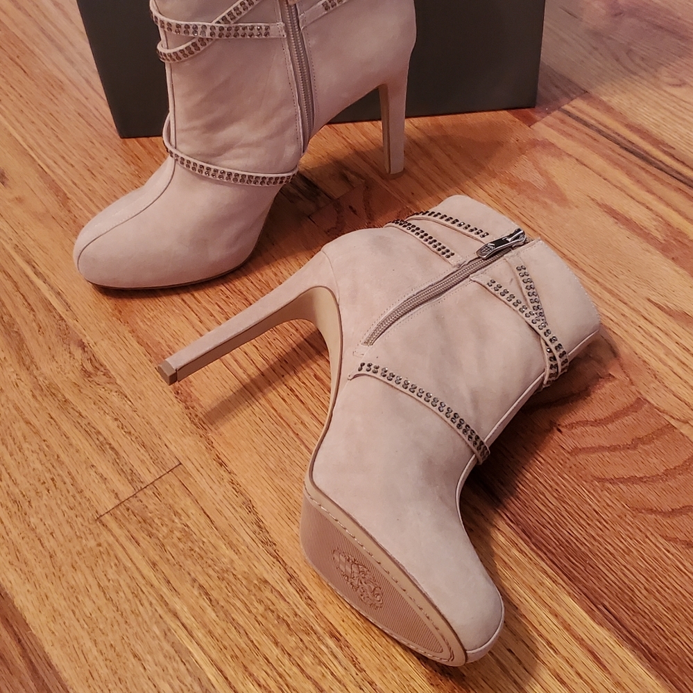Vince Camuto Alco Suede Dress Booties Bamboo Beige Rhinestone Strap 10 NIB - Picture 6 of 16